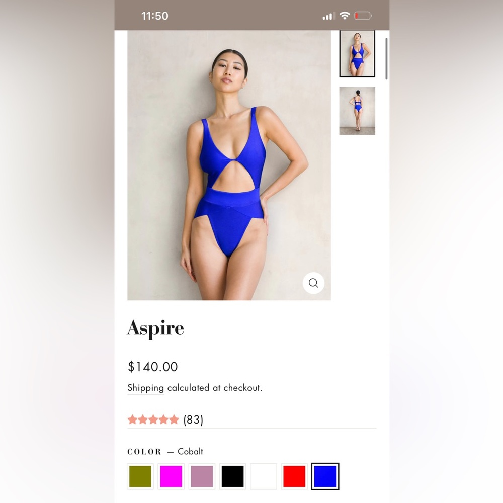 New “aspire” MBM one piece in Cobalt.